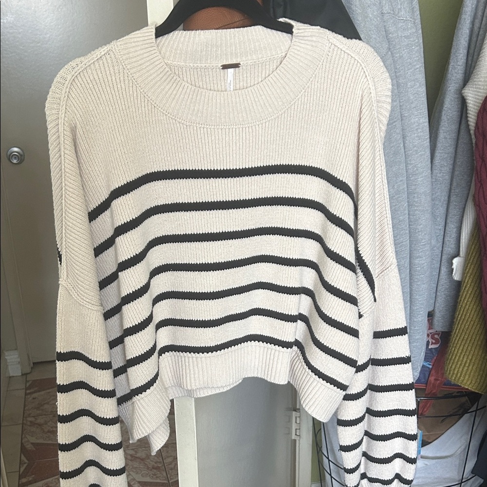 Free People Striped Cream and Black Sweater